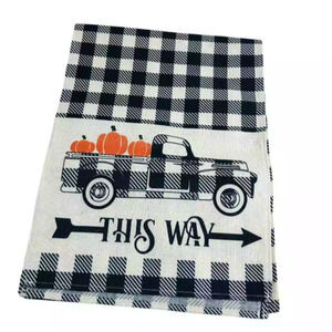 Table Runner Plaid Pumpkin Trucks Farmhouse Pumpkin Black White 72"x12"
